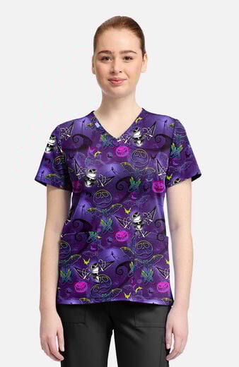 Women's Ghost-Like Charm Print Scrub Top Women's Ghost-Like Charm Print Scrub Top