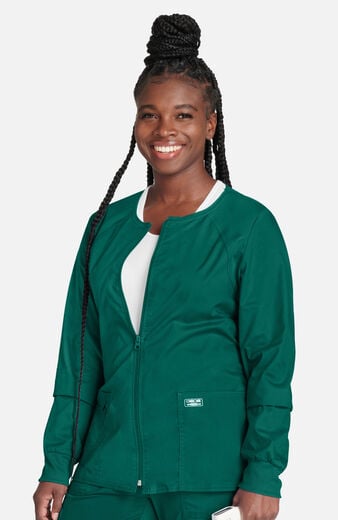 Women's Zip Front Warm Up Solid Scrub Jacket