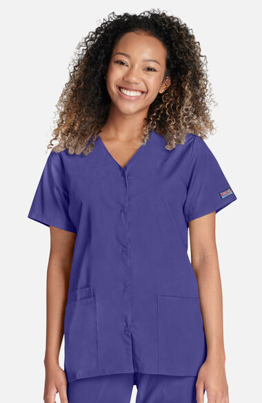 Women's Snap Front 2-Pocket Solid Scrub Top, , large