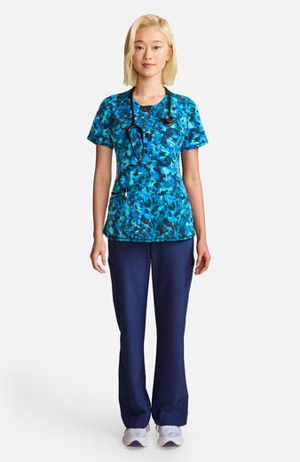 Women's Round Neck Tech Camo Print Scrub Top Women's Round Neck Tech Camo Print Scrub Top