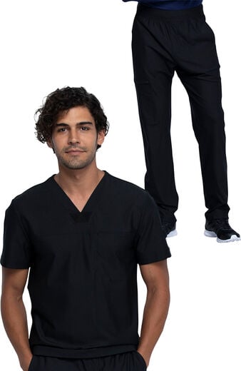 Men's Scrub Set: Mesh Panel Chest Pocket V-Neck Top & Tapered Pant Men's Scrub Set: Mesh Panel Chest Pocket V-Neck Top & Tapered Pant
