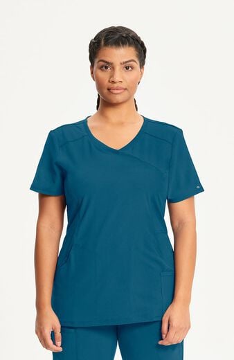 Women's 4-Pocket Knit Panel Mock Wrap Scrub Top Women's 4-Pocket Knit Panel Mock Wrap Scrub Top