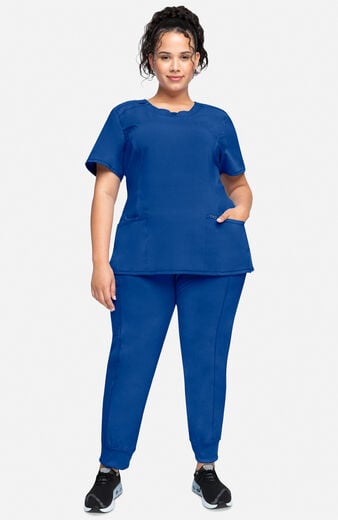 Women's Scrub Set: Split Round Neck Top & Tapered Jogger Pant Women's Scrub Set: Split Round Neck Top & Tapered Jogger Pant