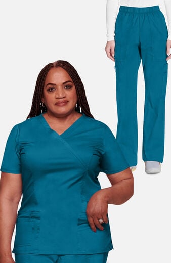 Women's Scrub Set: Mock Wrap Top & Elastic Waist Pant Women's Scrub Set: Mock Wrap Top & Elastic Waist Pant