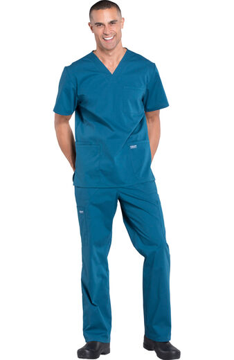 Men's Scrub Set: Utility 4-Pocket V-Neck Top & Zip Fly Drawstring Pant Men's Scrub Set: Utility 4-Pocket V-Neck Top & Zip Fly Drawstring Pant