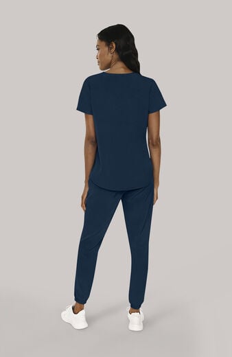 Women's Scrub Set: Notch V-Neck Tuck In Top & Mid Rise Pull On Jogger Pant Women's Scrub Set: Notch V-Neck Tuck In Top & Mid Rise Pull On Jogger Pant