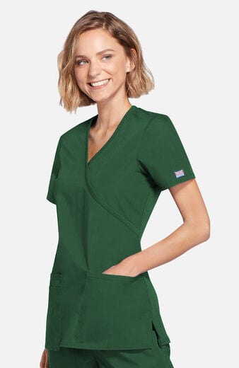 Women's Mock Wrap Knit Panel Solid Scrub Top Women's Mock Wrap Knit Panel Solid Scrub Top