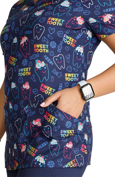 Clearance Women's Sweet Tooth Print Scrub Top, , large