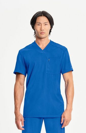 Men's V-Neck Knit Panel Solid Scrub Top Men's V-Neck Knit Panel Solid Scrub Top