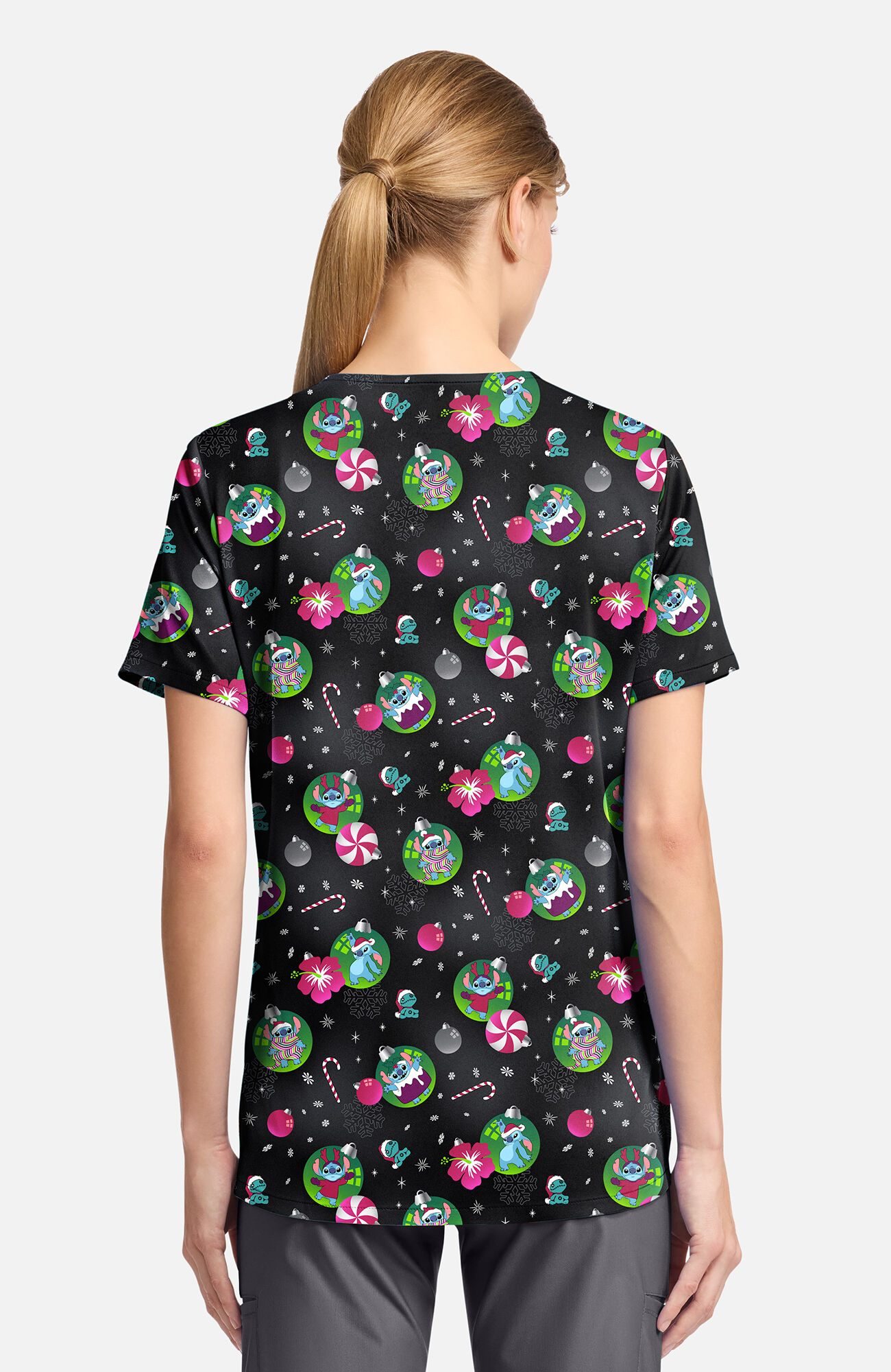 Women's Baubles And Bulbs Print Scrub Top, , large