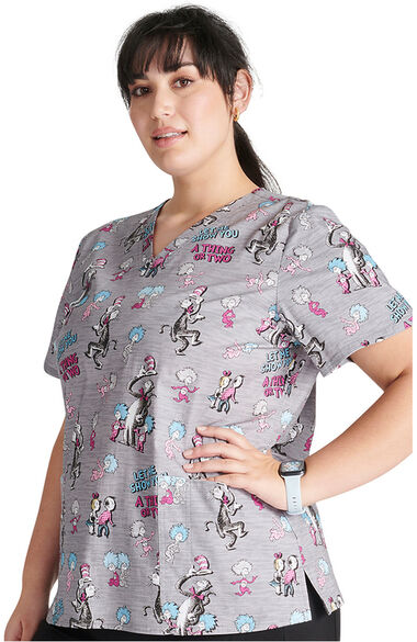Women's A Thing Or Two Print Scrub Top, , large