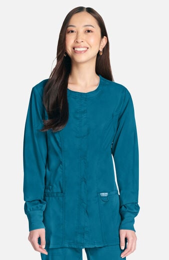 Women's Snap Front Crew Neck Scrub Jacket Women's Snap Front Crew Neck Scrub Jacket