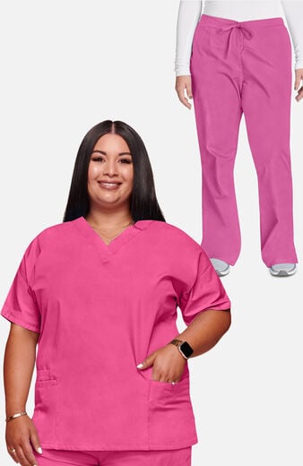 Women's Scrub Set: V-Neck Top & Flare Leg Drawstring Pant Women's Scrub Set: V-Neck Top & Flare Leg Drawstring Pant