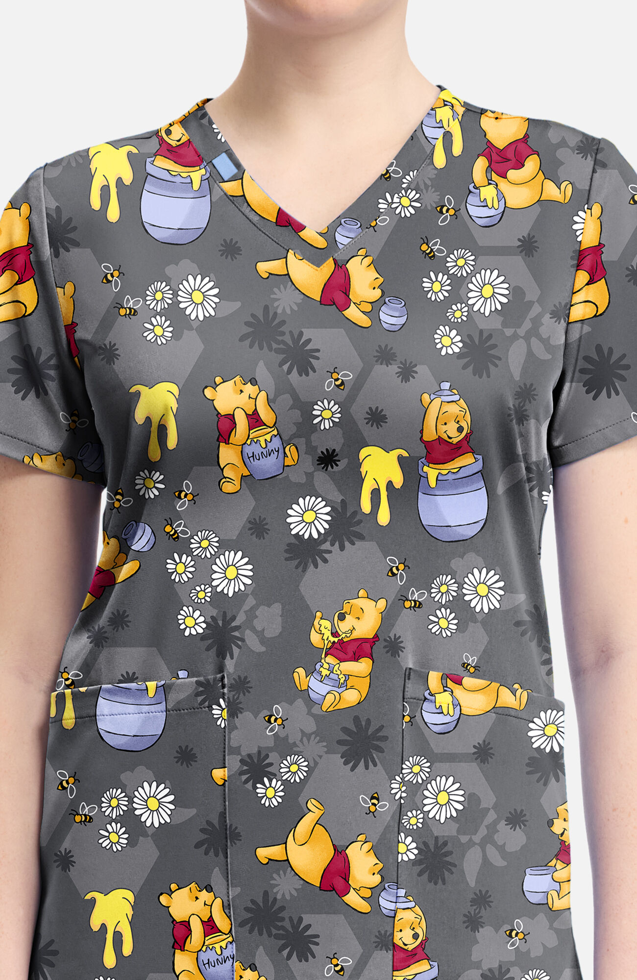 Women's Pooh Honey Business Print Scrub Top, , large