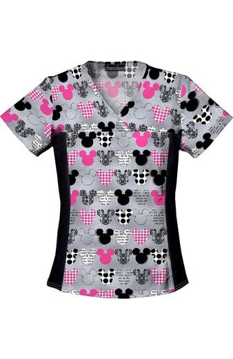 Women's V-Neck Mickey Mouse Print Scrub Top Women's V-Neck Mickey Mouse Print Scrub Top