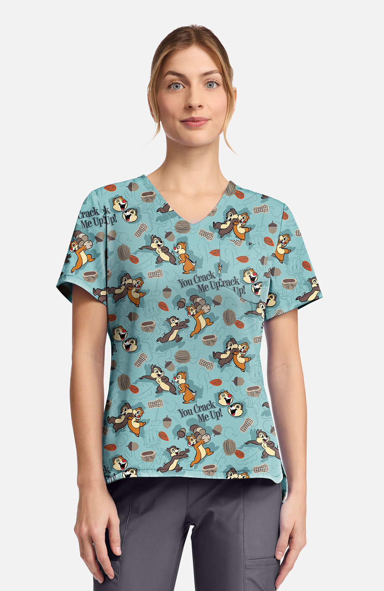 Women's Crack Me Up Print Scrub Top, , large