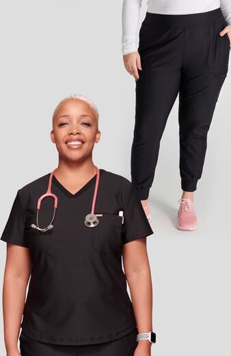 Women's Scrub Set: Tuckable V-Neck Top & Jogger Pant Women's Scrub Set: Tuckable V-Neck Top & Jogger Pant