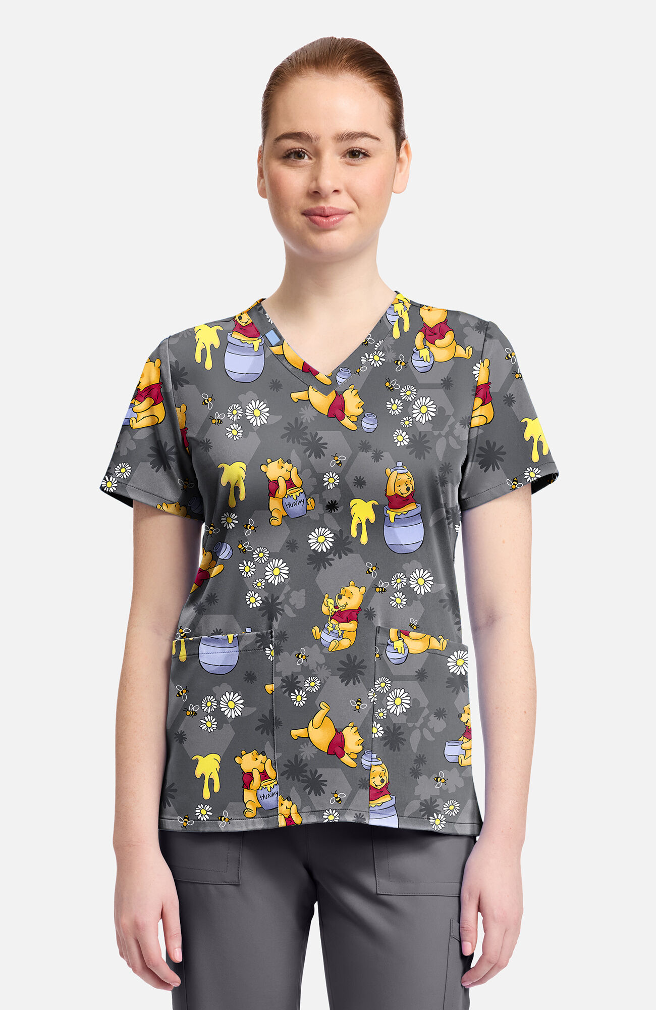 Women's Pooh Honey Business Print Scrub Top