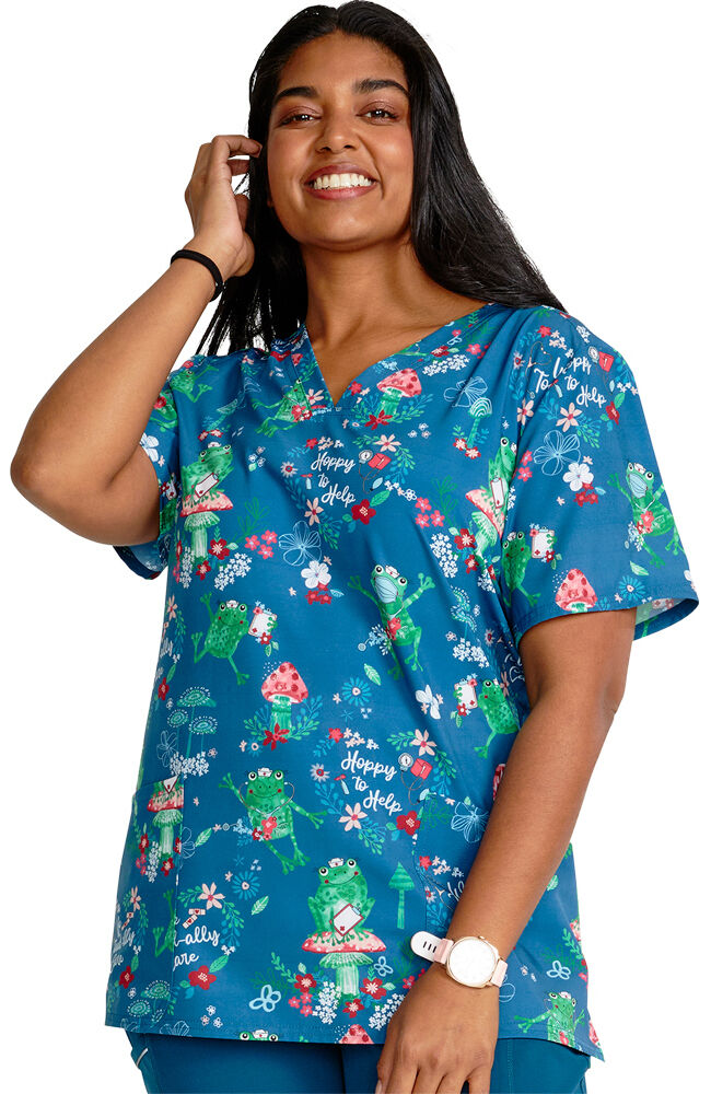 Plus size cheap printed scrub tops