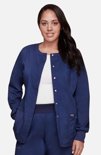 Women's Snap Front Crew Neck Scrub Jacket Women's Snap Front Crew Neck Scrub Jacket