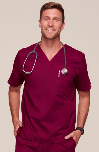 Men's V-Neck Chest Pocket Solid Scrub Top Men's V-Neck Chest Pocket Solid Scrub Top