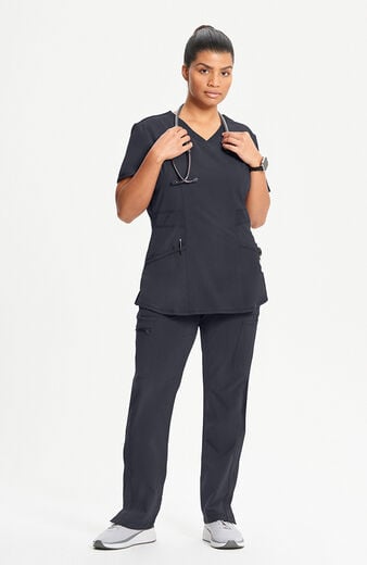 Women's 3-Pocket Knit Panel V-Neck Scrub Top Women's 3-Pocket Knit Panel V-Neck Scrub Top
