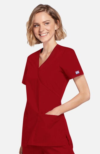 Women's Mock Wrap Knit Panel Solid Scrub Top Women's Mock Wrap Knit Panel Solid Scrub Top