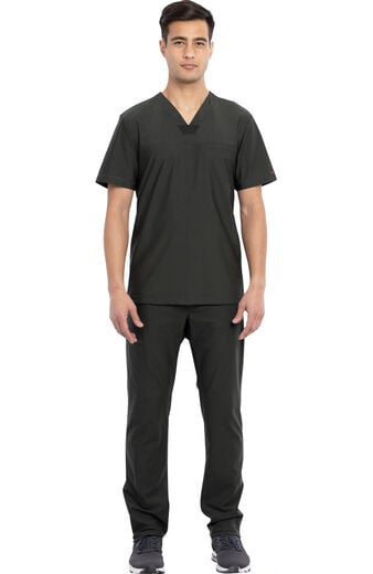 Men's Scrub Set: Mesh Panel Chest Pocket V-Neck Top & Tapered Pant Men's Scrub Set: Mesh Panel Chest Pocket V-Neck Top & Tapered Pant
