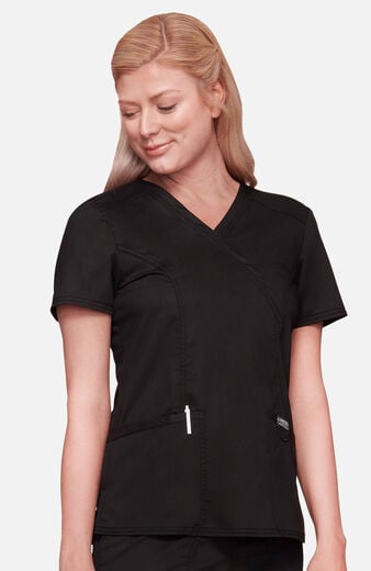 Women's Mock Wrap Princess Seam Solid Scrub Top Women's Mock Wrap Princess Seam Solid Scrub Top