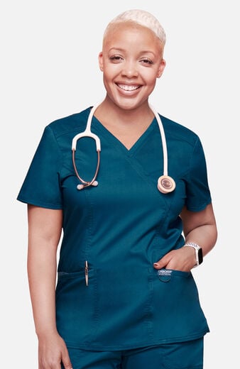 Women's Shaped 3-Pocket Mock Wrap Scrub Top Women's Shaped 3-Pocket Mock Wrap Scrub Top
