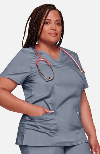 Women's Shaped 3-Pocket Mock Wrap Scrub Top Women's Shaped 3-Pocket Mock Wrap Scrub Top