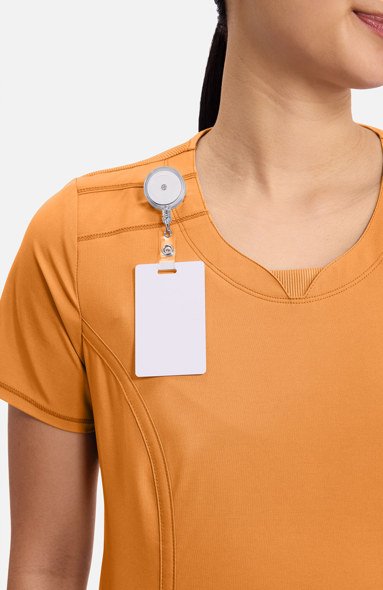 Women's Split Round Neck Solid Scrub Top, OSU Orange Sunrise | orange, large