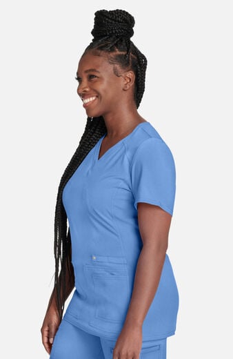 Women's V-Neck Knit Panel Solid Scrub Top Women's V-Neck Knit Panel Solid Scrub Top