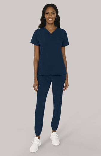 Women's Scrub Set: Notch V-Neck Tuck In Top & Mid Rise Pull On Jogger Pant Women's Scrub Set: Notch V-Neck Tuck In Top & Mid Rise Pull On Jogger Pant