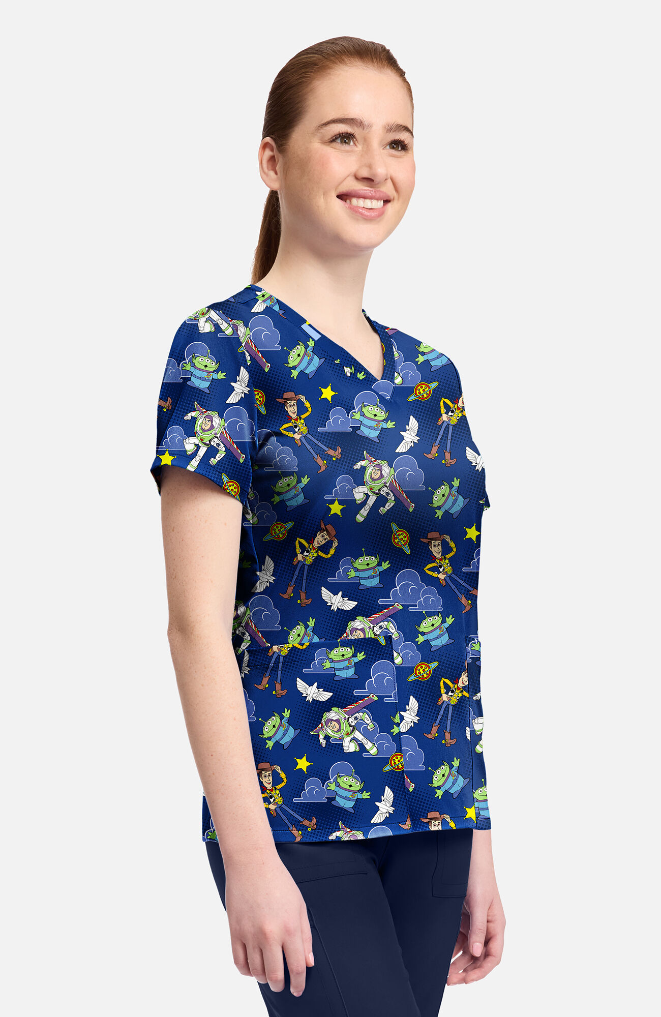 Women's Toy Story Andy's Room Print Scrub Top, , large