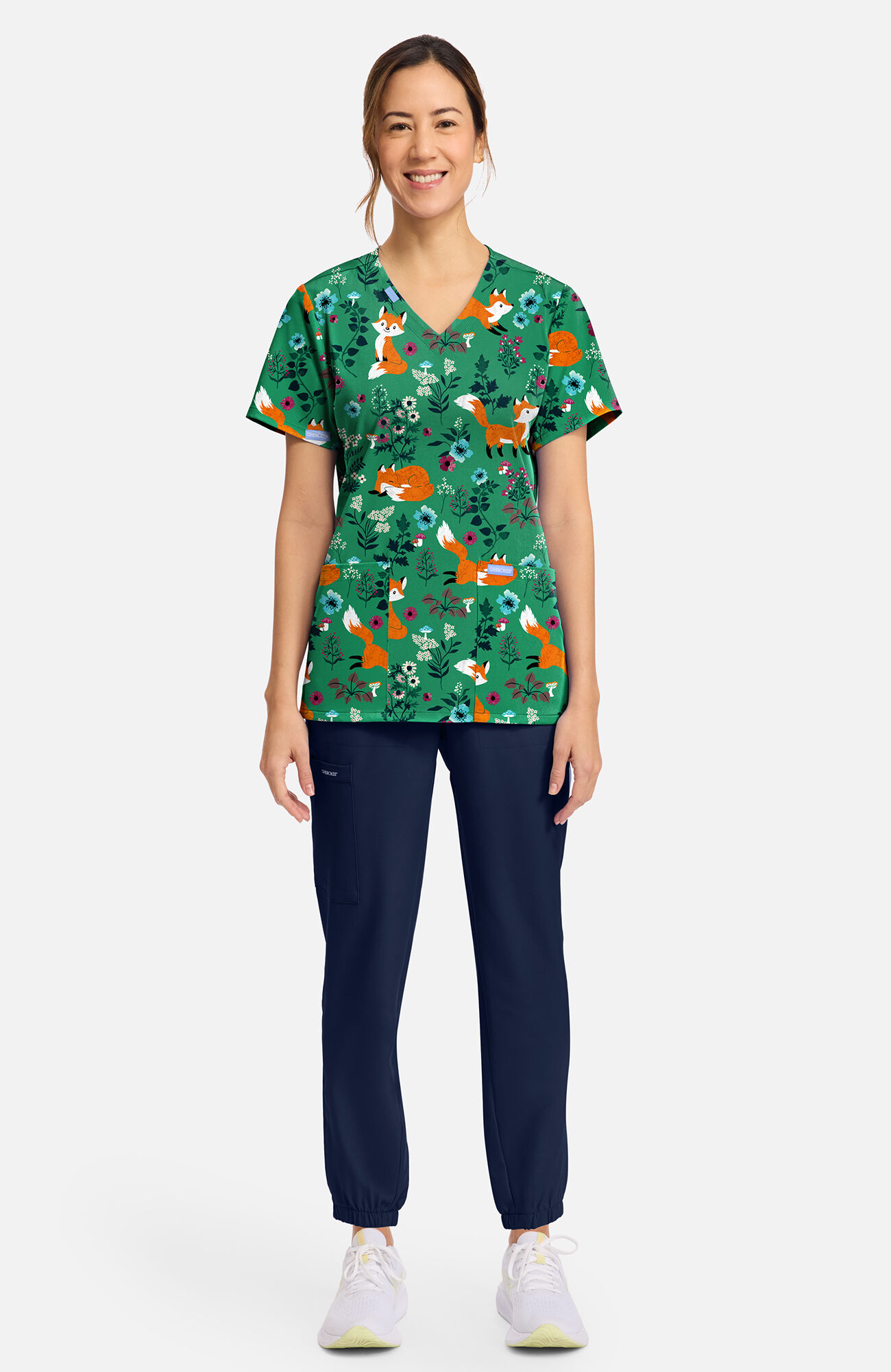 Women's Wild Fox Print Scrub Top, , large