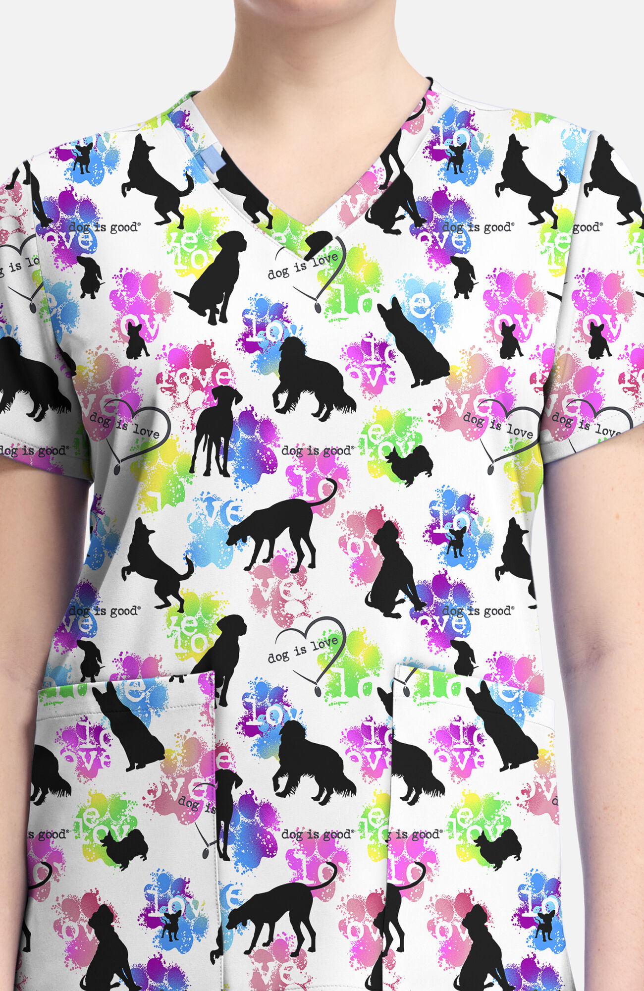 Women's Dog Is Love Print Scrub Top, , large