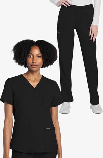 Women's Scrub Set: 3-Pocket V-Neck Shirttail Top & Pull-On Slim Leg Cargo Pant Women's Scrub Set: 3-Pocket V-Neck Shirttail Top & Pull-On Slim Leg Cargo Pant