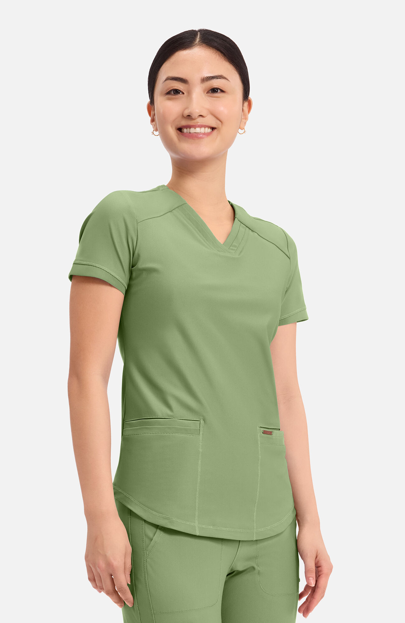 Women's Curved Hemline V-Neck Scrub Top, BRS Bright Sage | green, large