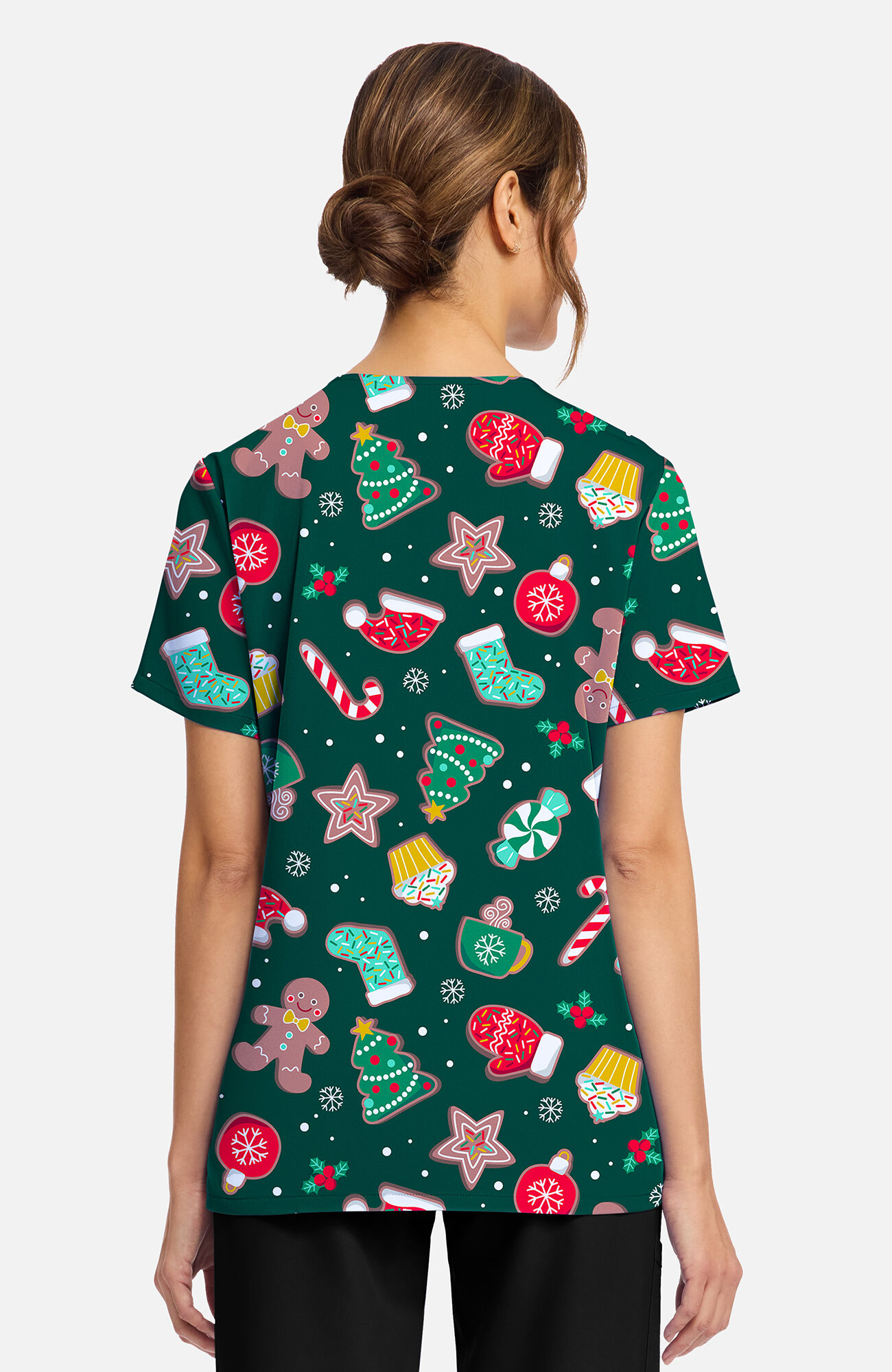 Women's Waiting For Santa Print Scrub Top, , large