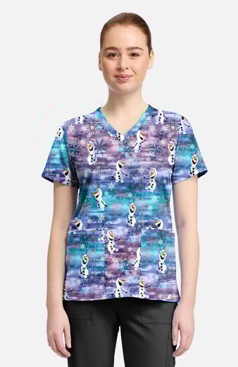 Women's Olaf In Arendelle Print Scrub Top Women's Olaf In Arendelle Print Scrub Top