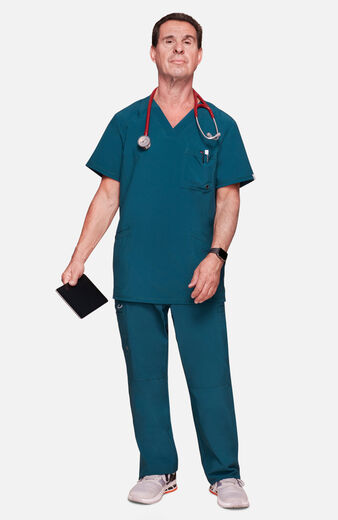 Men's Scrub Set: Stretch V-Neck Top & Zip Fly 6-Pocket Cargo Pant Men's Scrub Set: Stretch V-Neck Top & Zip Fly 6-Pocket Cargo Pant