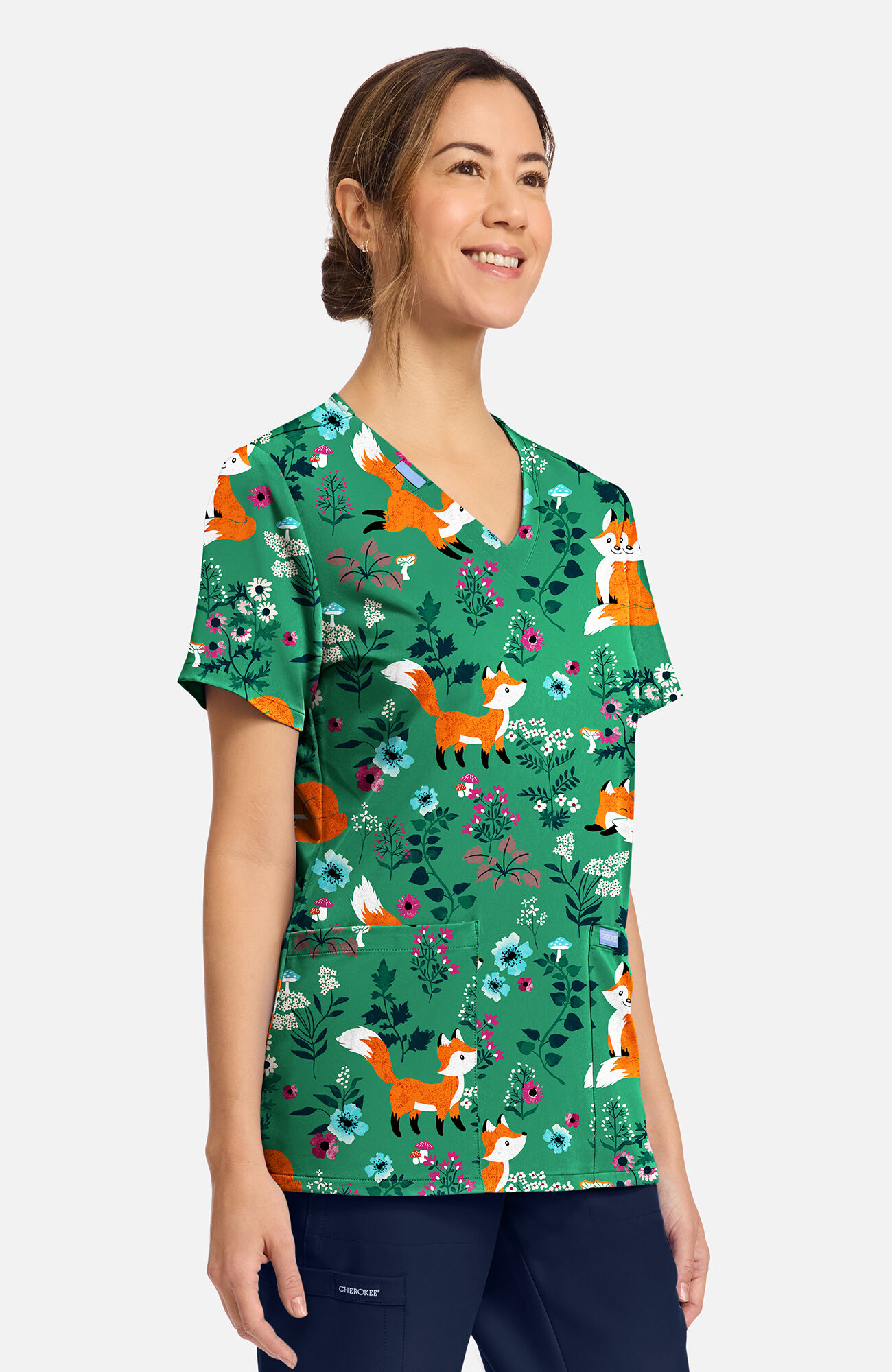 Women's Wild Fox Print Scrub Top, , large