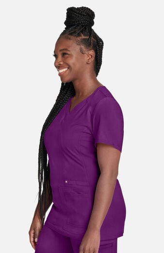Women's V-Neck Knit Panel Solid Scrub Top Women's V-Neck Knit Panel Solid Scrub Top