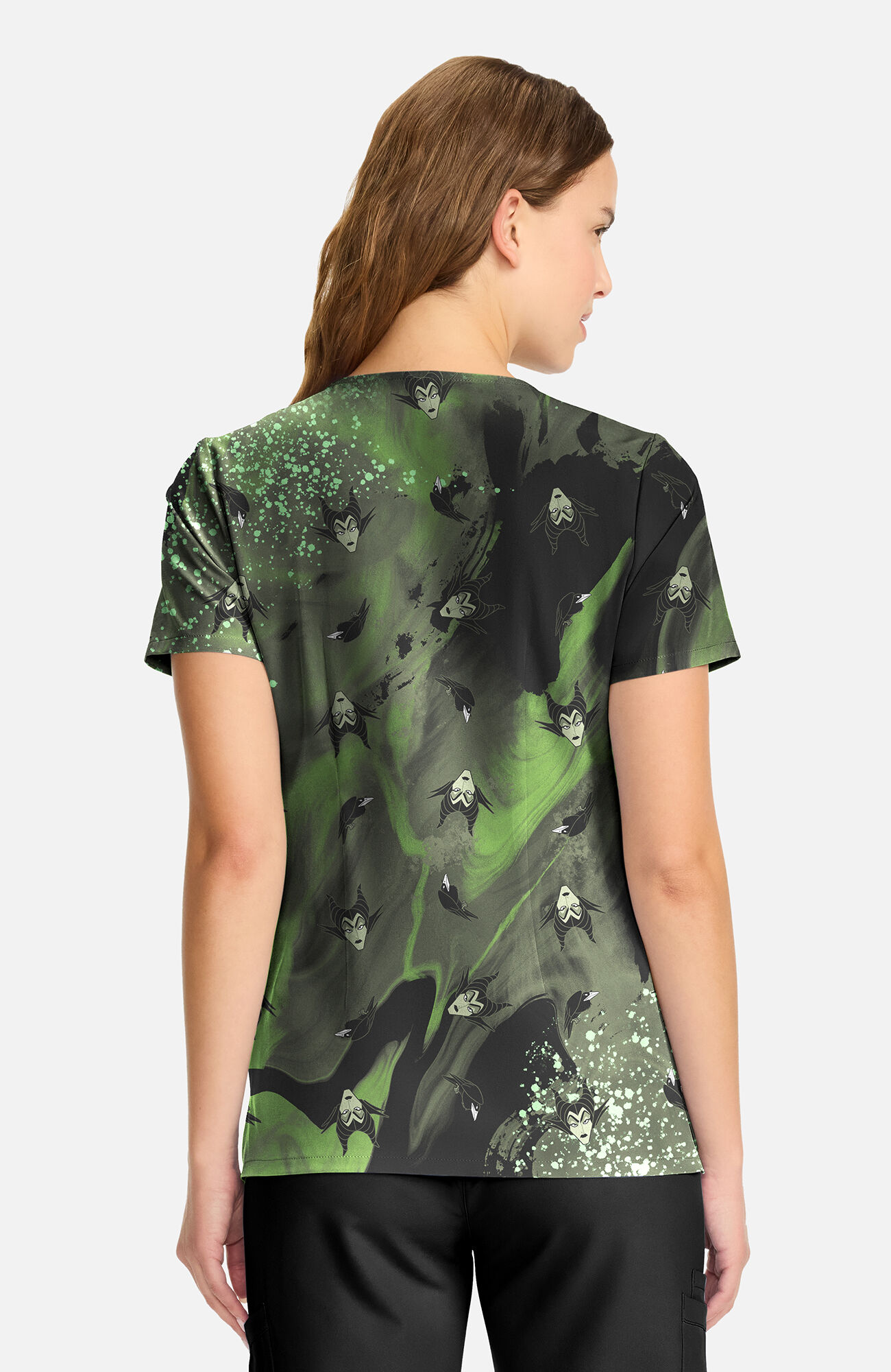 Women's Maleficent Dark Clouds Print Scrub Top, , large