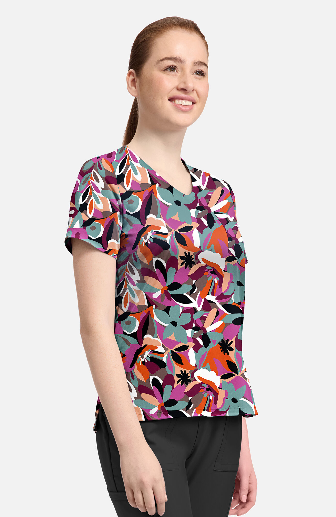 Women's Cut Flowers Print Scrub  Top, , large