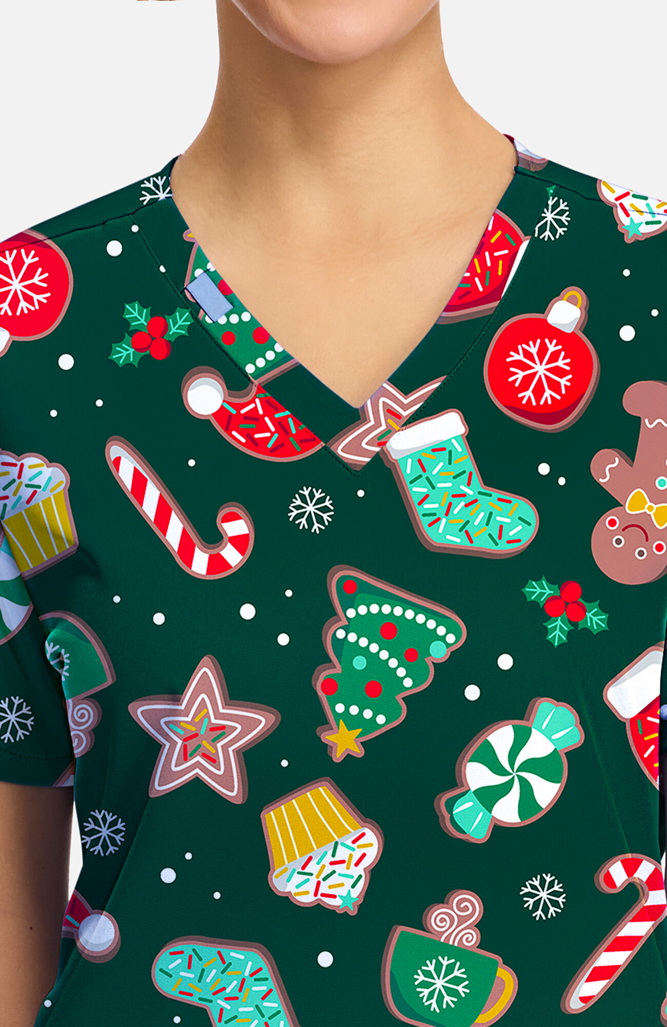 Women's Waiting For Santa Print Scrub Top, , large