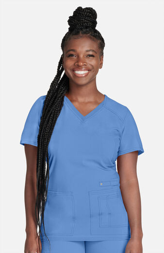 Women's V-Neck Knit Panel Solid Scrub Top Women's V-Neck Knit Panel Solid Scrub Top