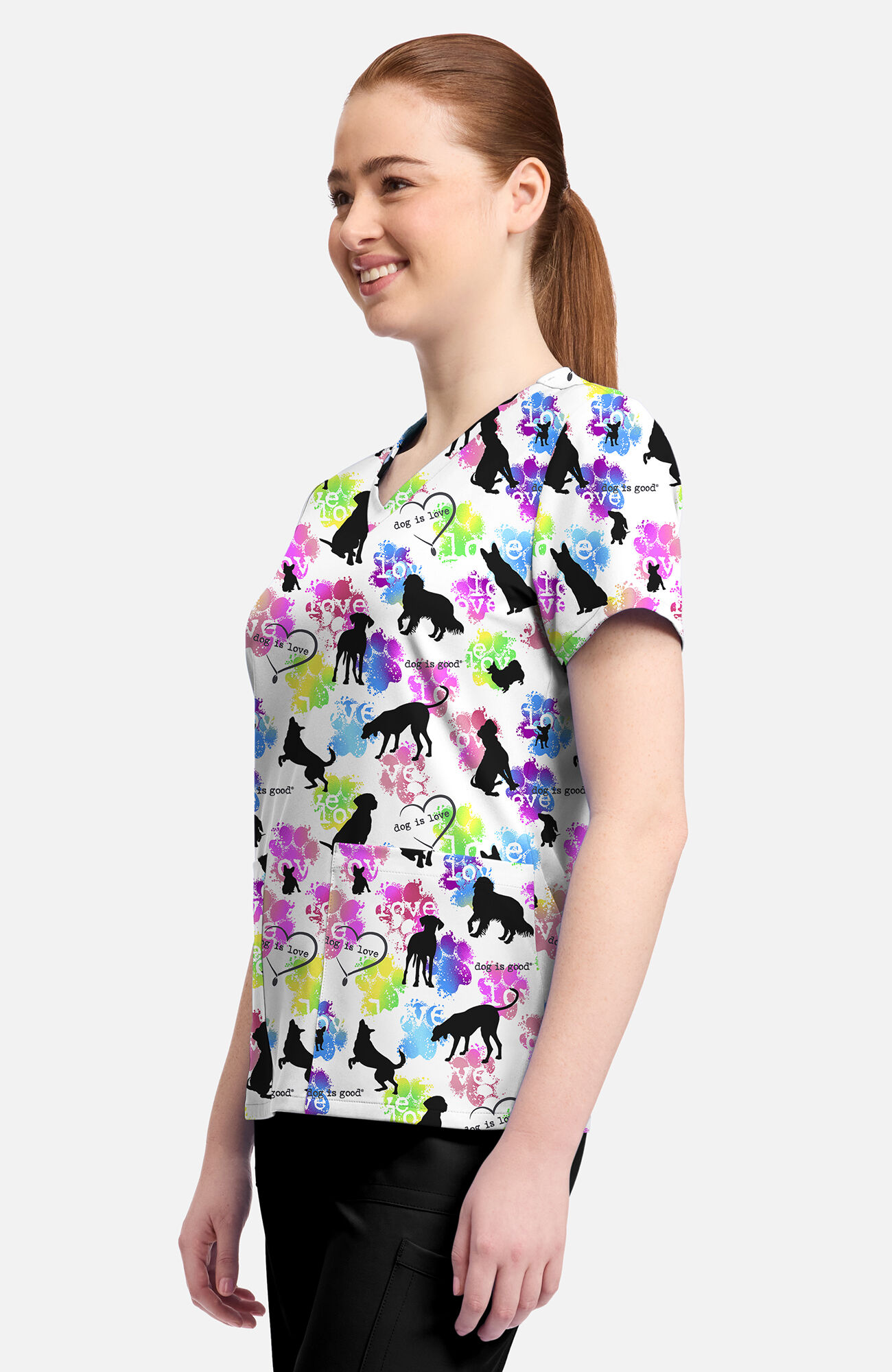 Women's Dog Is Love Print Scrub Top, , large