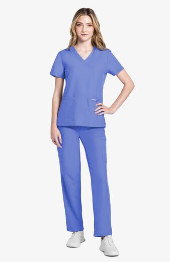 Women's Scrub Set: Rounded V-Neck Top & Pull-On Slim Leg Cargo Pant Women's Scrub Set: Rounded V-Neck Top & Pull-On Slim Leg Cargo Pant